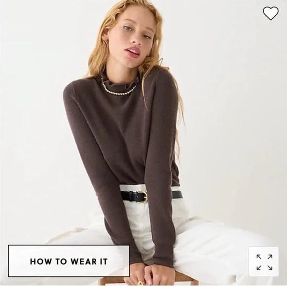 J. Crew Ruffleneck Merino Wool Sweater Deep Chocolate SZ SMALL Classic EUC - Picture 2 of 15